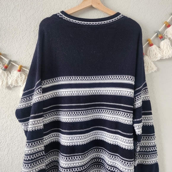 Vince Cotton Knit Striped V-neck Oversized Tunic Sweater Top Black Minimalist XL - Picture 9 of 11